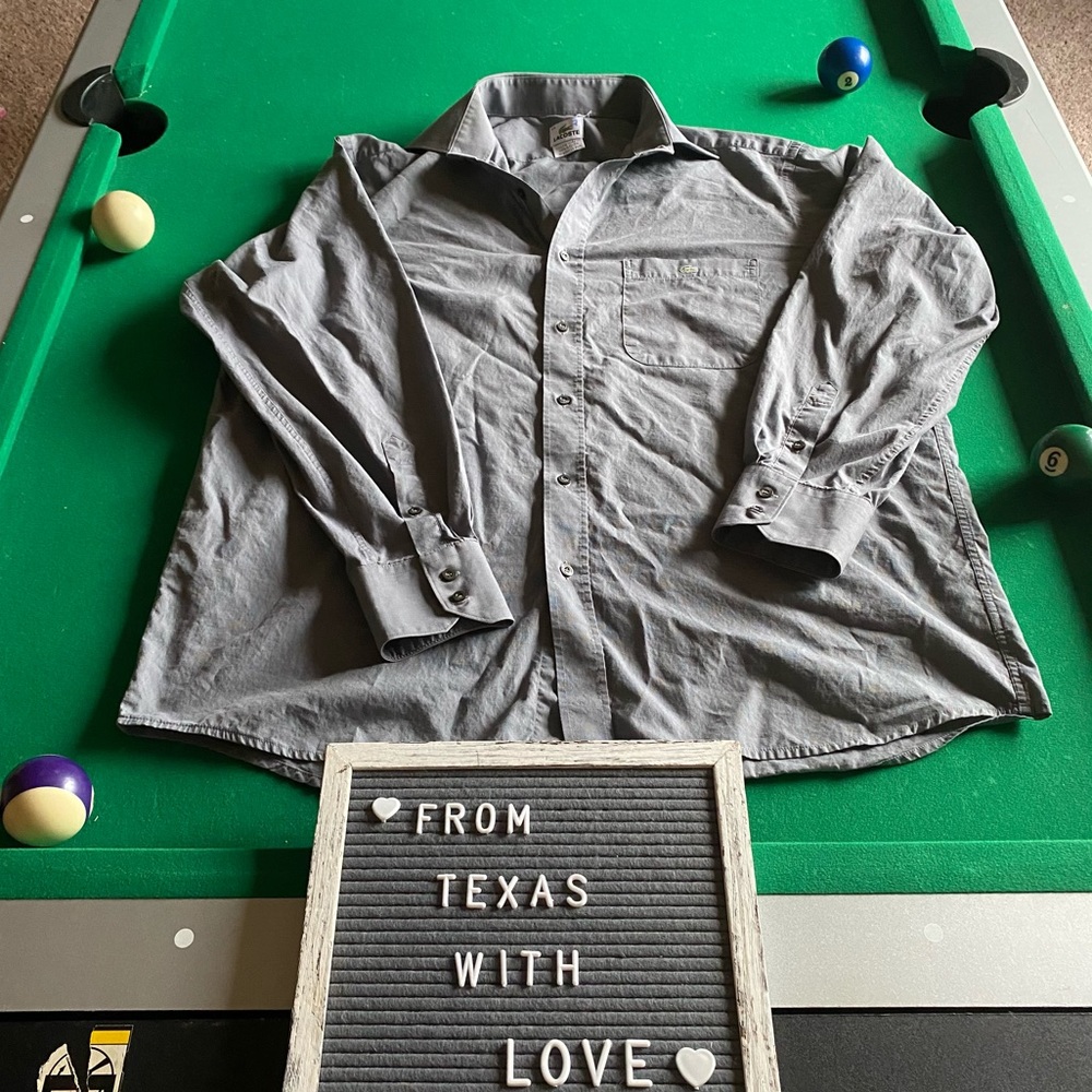 Men’s Lacostre Grey Button Down Long Sleeve Sz 44